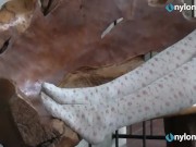 Blonde teen foot tease in stockings 8/16