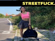 Streetfuck - Hitchhiking Babe Fucks Driving Married Man