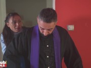 FAKEhub - Busty blonde horny squirter gets the horny fucked out of her by European Preacher and his hot lesbian assistant 3/16