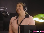 Curvy blonde lesbians lick pussies and buttholes during interview 3/16