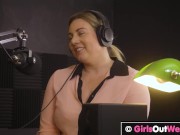 Curvy blonde lesbians lick pussies and buttholes during interview 4/16