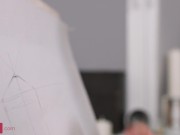 Lucky artist tempted into threeway with ginger and brunette 1/16