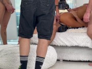 Fucked in two cocks and pissed goodbye 16/16