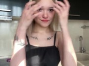 Blonde in sexy dress plays with her pussy 6/16