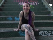 Amazing redhead babe enjoys a public blowjob to an amateur dude 2/16