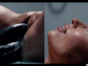 Hot brunette fucked and filled up with cum by alien monsters 14/16