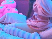 Kawaii Asian girl touching her pussy and humping pillow when parents are home loud moaning 9/16