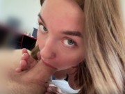 Russian Slut Sucks All The Sperm From The Cock. Cum On Tits