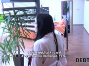DEBT4k. Bimbo brunette pays the rent using juicy tits and tight pussy 3/16