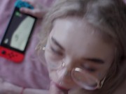 Step sister wanted to play with the console, but I flooded her ass sperm. Karneli Bandi. 2/16