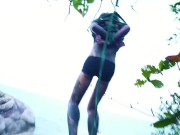 Alternative TATTOO girl in ropes of LILY LU - public bondage, kinbaku, shibari, rope play, goth, alt, punk 5/16