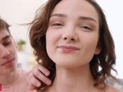 Fragile gal facialized after hot lovemaking with horny BF 1/16
