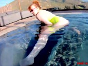 Busty redhead wife masturbates while outside in the pool 10/16