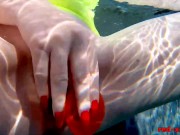 Busty redhead wife masturbates while outside in the pool 9/16