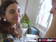 Hairy blonde babe and cute brunette teen pleasure each other 3/16