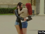 Sexy redhead watches lesbian lover tease her leading to passionate sex 1/16