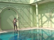 Stefanie Moon swims nude in the pool 2/16