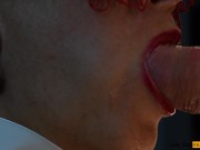 4K - MILF Slut masked with lipstick gives blowjob & gets all the cum on her tongue in close up 15/16