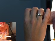 4K - MILF Slut masked with lipstick gives blowjob & gets all the cum on her tongue in close up 8/16