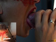 4K - MILF Slut masked with lipstick gives blowjob & gets all the cum on her tongue in close up 9/16