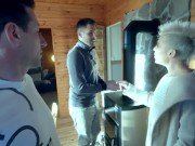 Horny bitch hardcore fucked and ass fucked by three big dicks 1/16