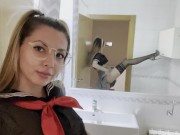 Deepthroat and dildo ride on the crystal table 1/16