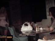 Hot trio with 2 busty brunettes in sexy lingerie 1/16