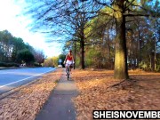 While Bicycling, Sexiest Black Buttocks Flashing Upskirt Outside By Sheisnovember Perfect Butt Stuffed With Her Tiny Panties 13/16