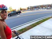 While Bicycling, Sexiest Black Buttocks Flashing Upskirt Outside By Sheisnovember Perfect Butt Stuffed With Her Tiny Panties 4/16