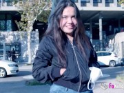 Public nudity from a hot babe at her boyfriend's porn debut! 3/16