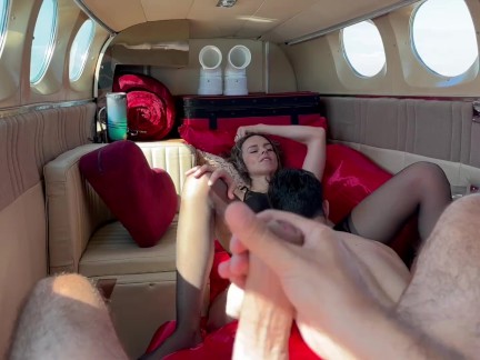 Mile High Threesome on Private Plane Ending in Double Creampie | Plane Play Fucking on Love Cloud