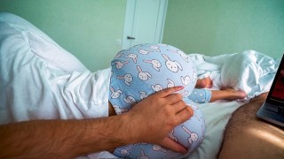 step sister wakes up and helps step brother cum while he watches ...