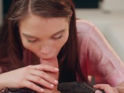 WOWGIRLS Very hot model Elizabeth T getting horny and lure her boyfriend into great sex on the couch 8/16