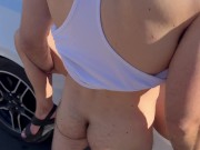 Wife fucked / spit roasted by two guys and receives creampie on public road in the Nevada desert 10/16