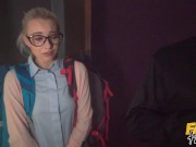 Fake Hostel Halloween - Sweet College girl on long journey gets super horny before pleasuring herself with huge cock 1/16