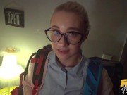 Fake Hostel Halloween - Sweet College girl on long journey gets super horny before pleasuring herself with huge cock 2/16