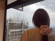 【素人】絶景!?貸切露天風呂での野外フェラ＆生SEX 素人カップル/美少女/色白美乳/中出し/フル動画(23分)/일본여대생과질내사정섹스 3/16