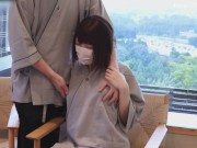 【素人】絶景!?貸切露天風呂での野外フェラ＆生SEX 素人カップル/美少女/色白美乳/中出し/フル動画(23分)/일본여대생과질내사정섹스 4/16