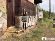 Horny brunette was feeling horny outside so she fingered her pussy in public 1/16