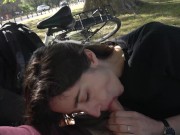 How does a day at the park end up with a public blowjob? - Cute teen swallows cum 12/16