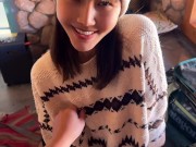 Couple have sex in the holiday cabin, she have very sweet smile. 3/16