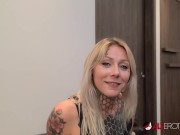 Inked blonde sucking and deepthroating a big dick 1/16