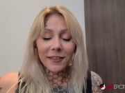 Inked blonde sucking and deepthroating a big dick 3/16