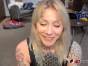 Inked blonde sucking and deepthroating a big dick 8/16