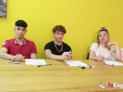 Alluring blonde teacher teaches young Jacky and her 2 friends how to have sex 2/16