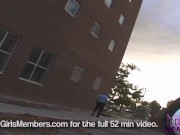 Tall Brunette Flashes Her Pierced Pussy In Public 4/16