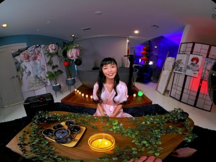 Asian milf Marica Hase strips out of her sexy lingerie and lets you fuck her hairy cunt in this VR porn video