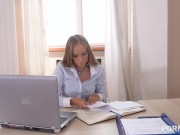 Naughty Blonde Secretary Kinuski Swaps Work For Spontaneous Sex With Office Repair Man 1/16