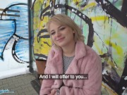 Public Agent amatuer teen with short blonde hair chatted up at busstop and taken to basement to get fucked by big dick 3/16