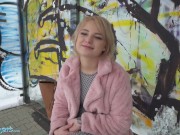 Public Agent amatuer teen with short blonde hair chatted up at busstop and taken to basement to get fucked by big dick 4/16